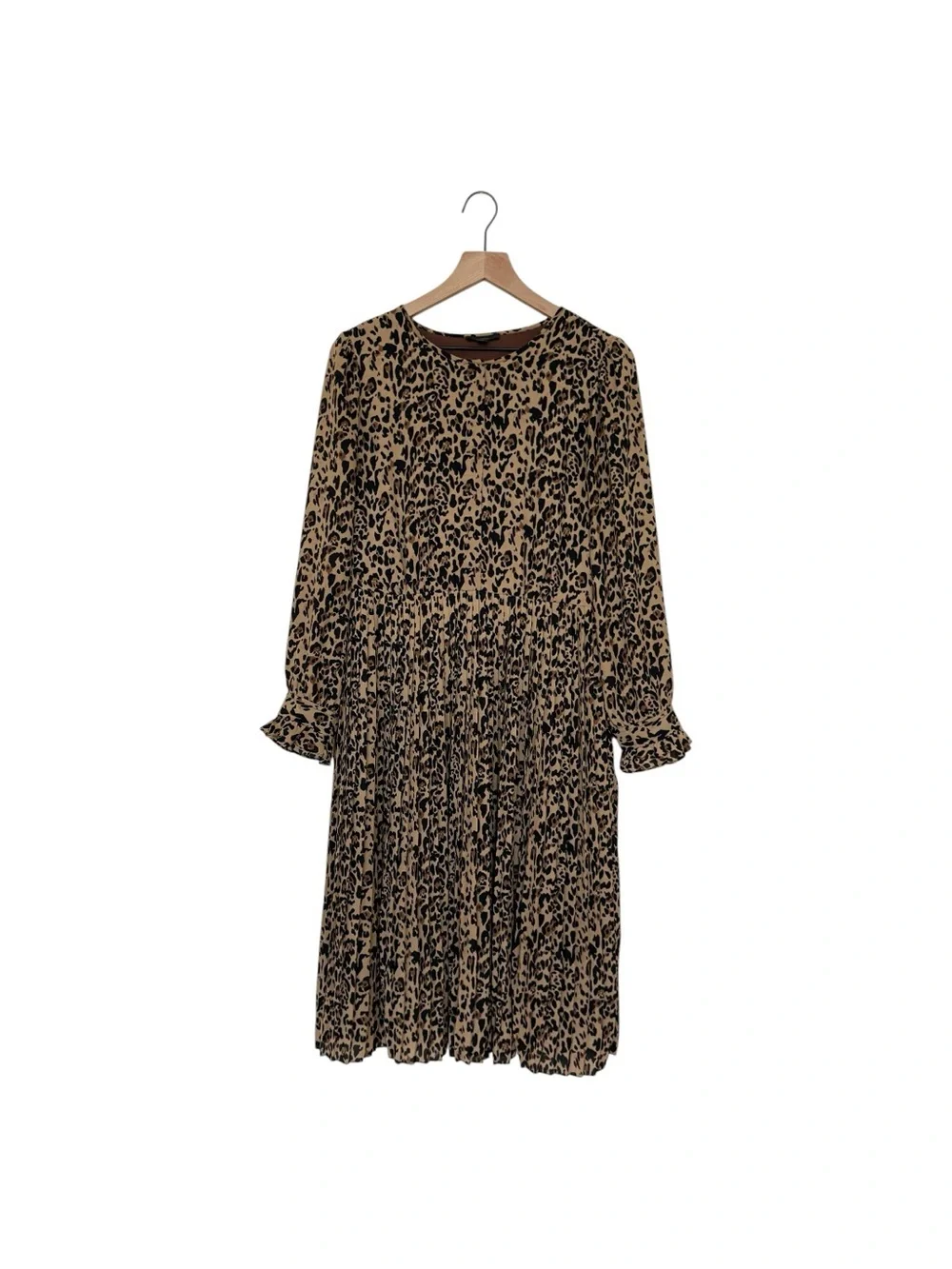 J Crew Leopard Print Button Front Pleated Skirt Long Sleeves Lined Midi dress 12